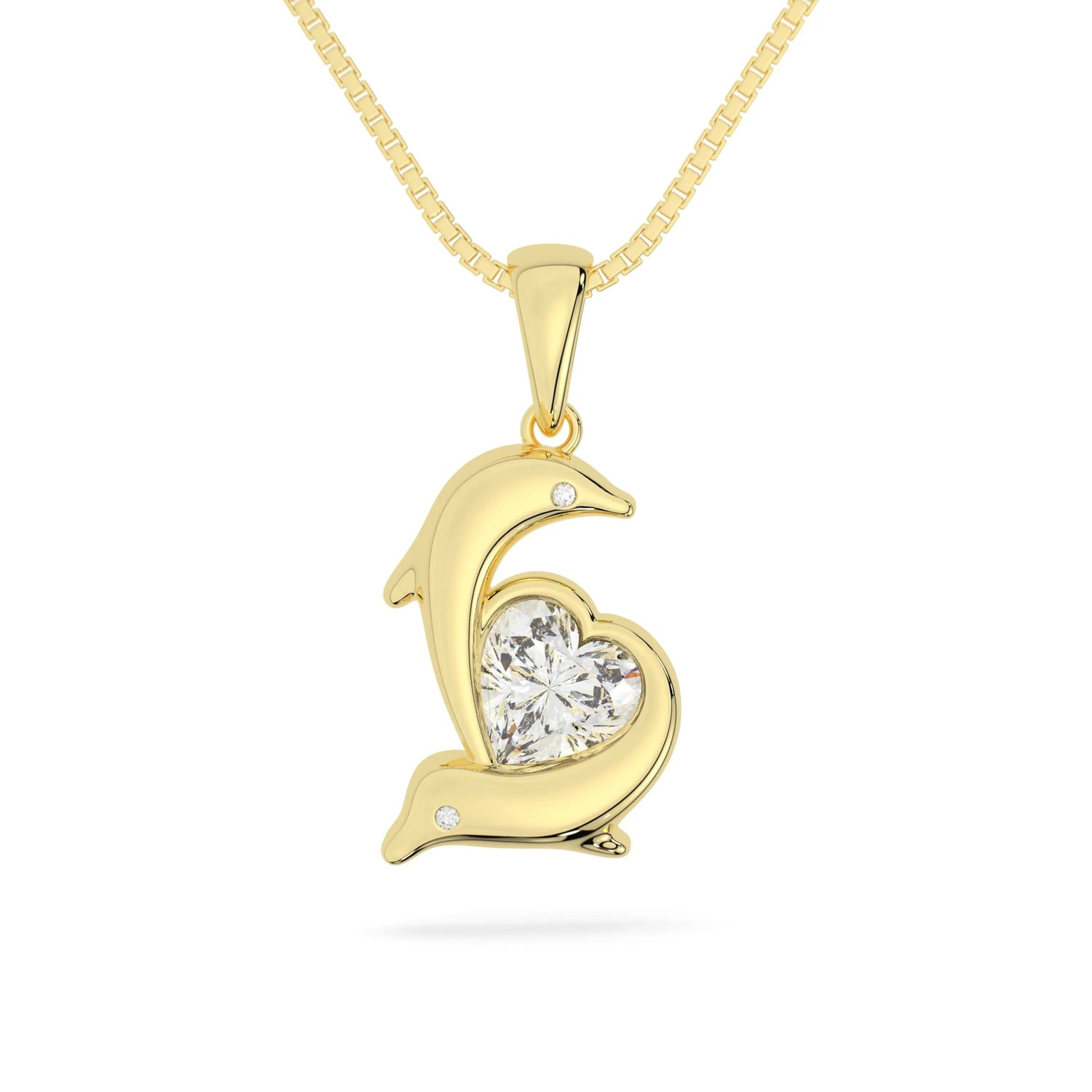 two souls one heart dolphin neckalce in yellow gold close-up front