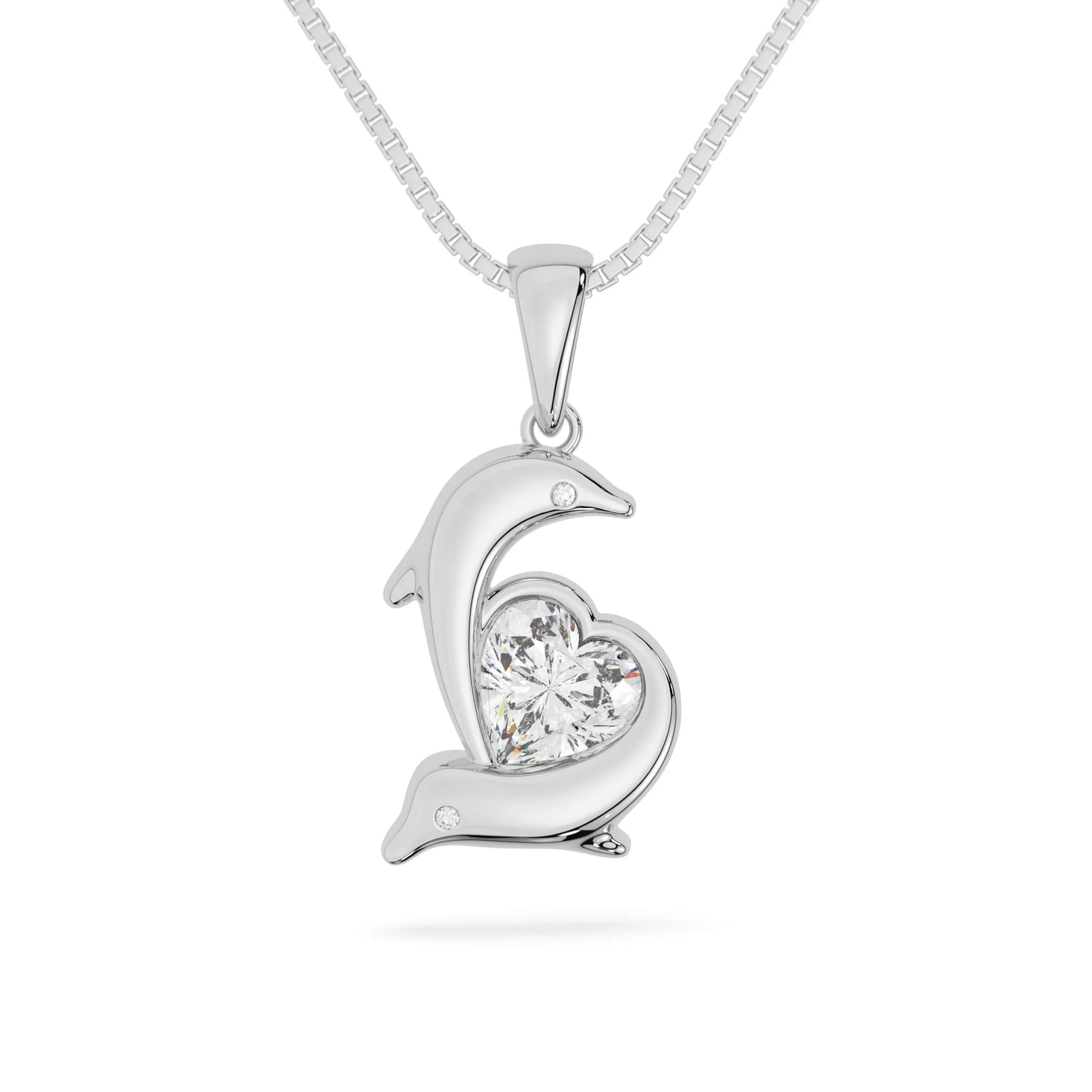 two souls one heart dolphin neckalce in white gold close-up front