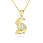 two souls one heart dolphin neckalce in yellow gold side view