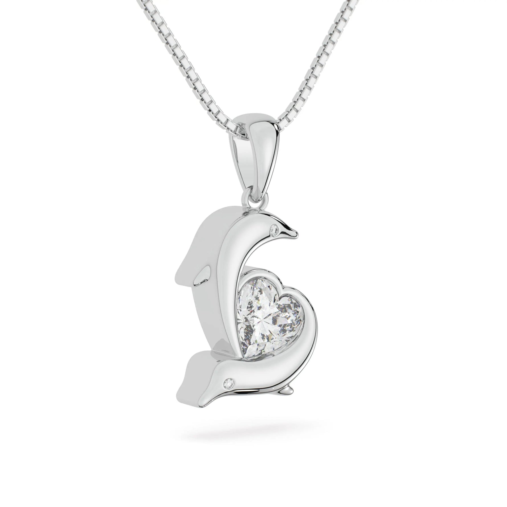 two souls one heart dolphin neckalce in white gold side view