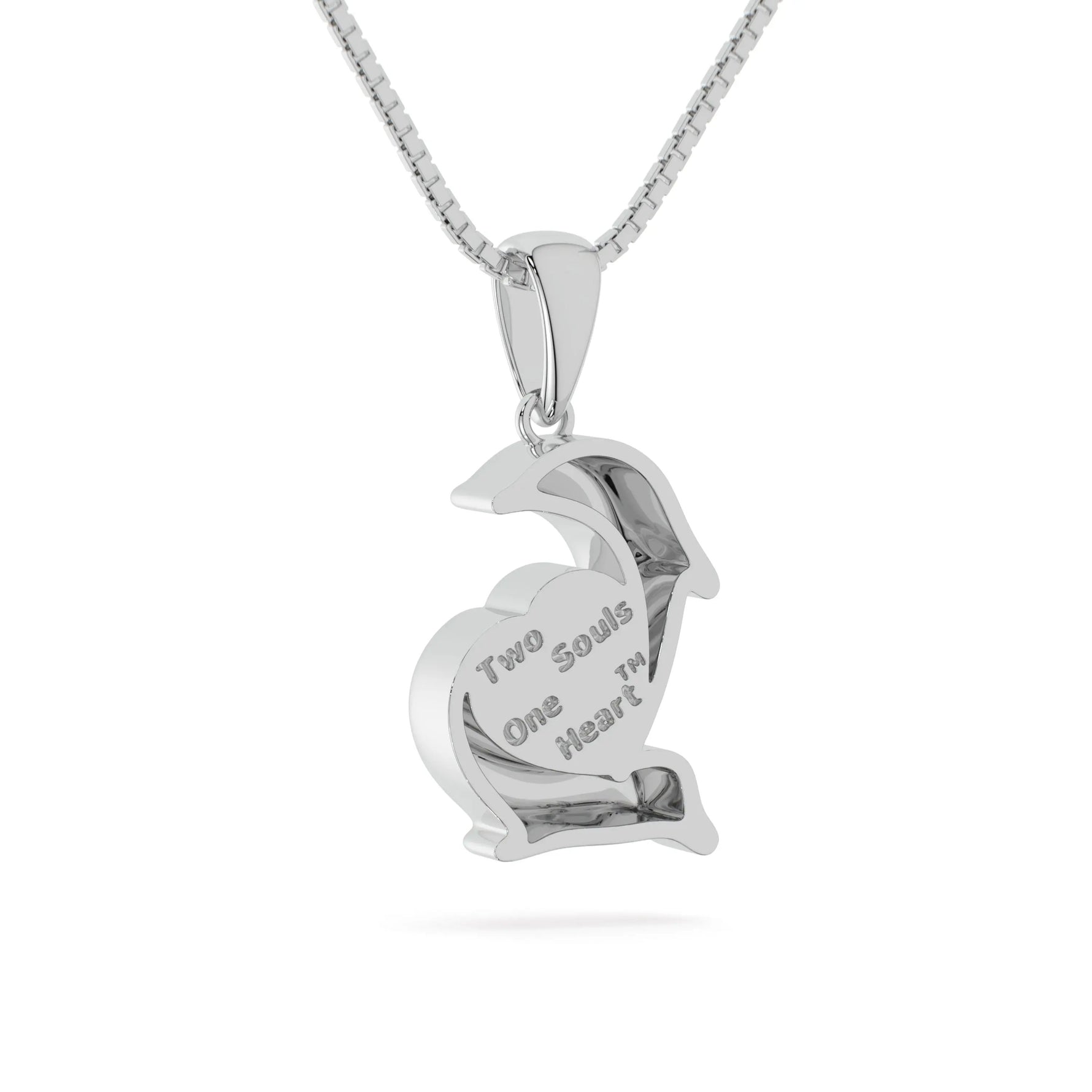 two souls one heart dolphin neckalce in white gold back view