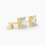 14K Yellow Gold emerald cut moissanite stud earring with push back