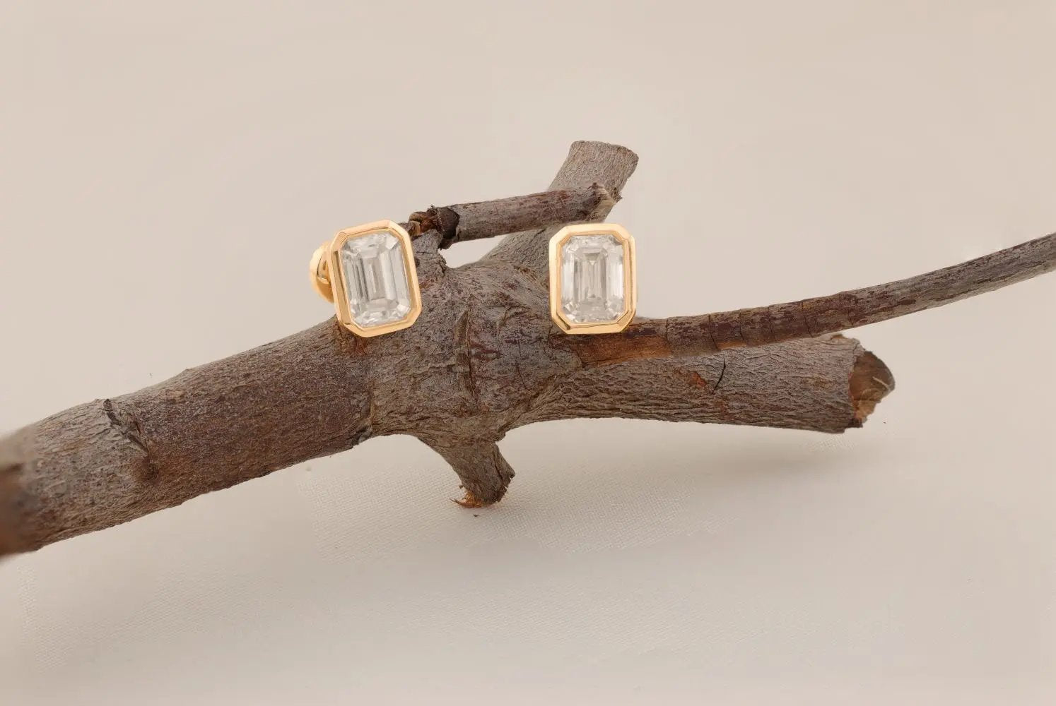 14K Solid Gold Moissanite Emerald Shape Bezel Stud Earrings | 7 x 5mm | 2 CTW | Screw Back Posts Adora Fine Jewelry