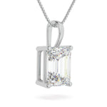 14K White Gold Emerald Cut VVS Moissanite Pendant Necklace side view