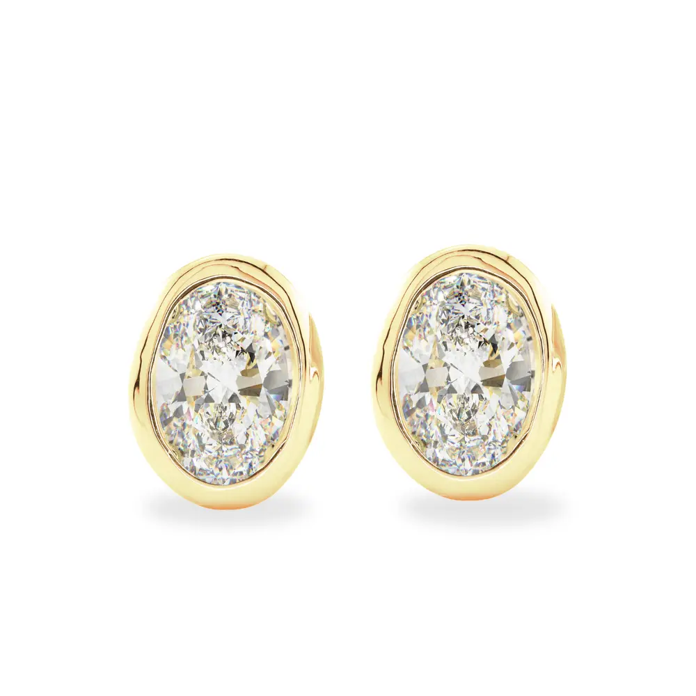 14K Solid Gold Moissanite Oval Shape Bezel Stud Earrings | 7 x 5mm | 2 CTW | Screw Back Posts Adora Fine Jewelry
