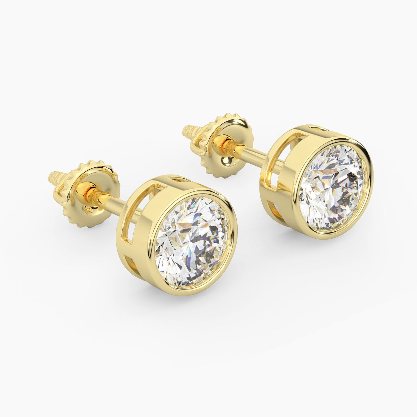 14K Yellow Gold Lab Grown Moissanite Bezel Stud Earrings