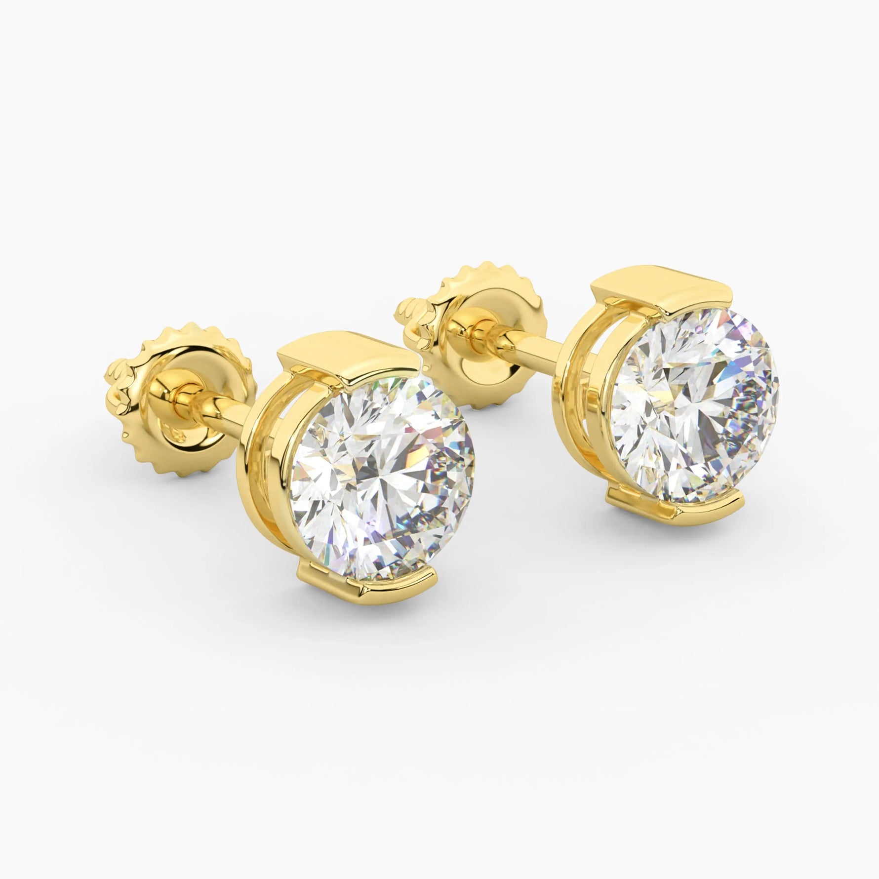 14K Solid Gold Lab Grown Moissanite Round Half Bezel Stud Earrings Adora Fine Jewelry