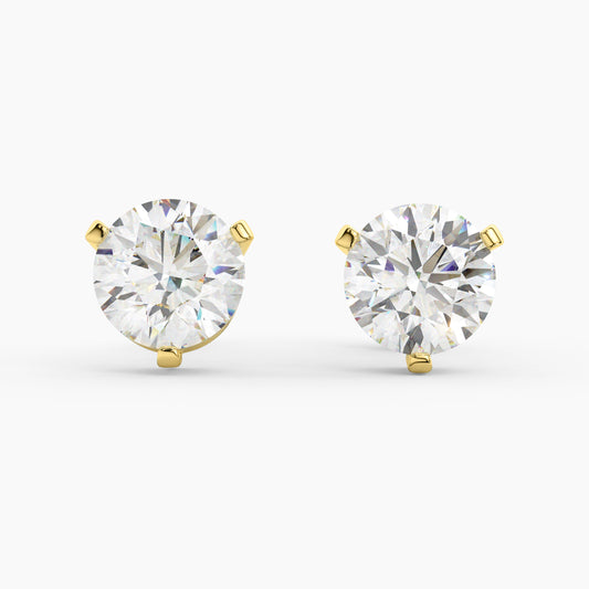14K Yellow Gold  Lab Grown Moissanite Round 3-Prong Stud Earrings