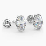 14K Solid Gold Lab Grown Moissanite Oval Half Bezel Stud Earrings Adora Fine Jewelry