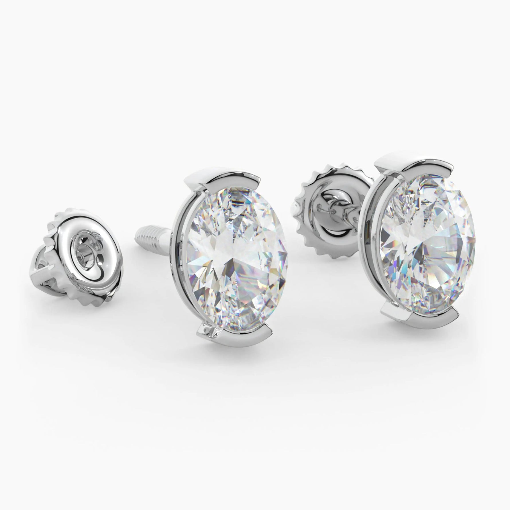 14K Solid Gold Lab Grown Moissanite Oval Half Bezel Stud Earrings Adora Fine Jewelry