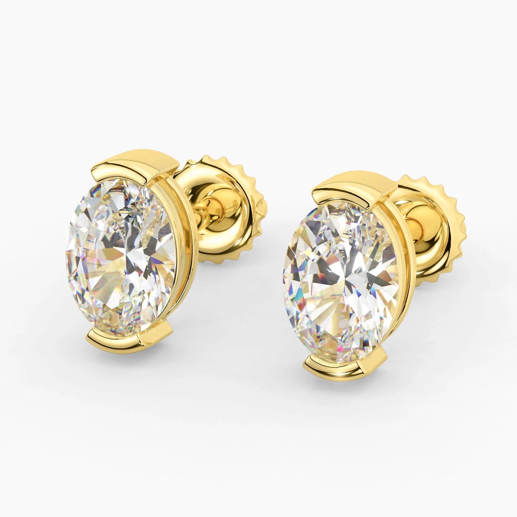 14K Solid Gold Lab Grown Moissanite Oval Half Bezel Stud Earrings Adora Fine Jewelry