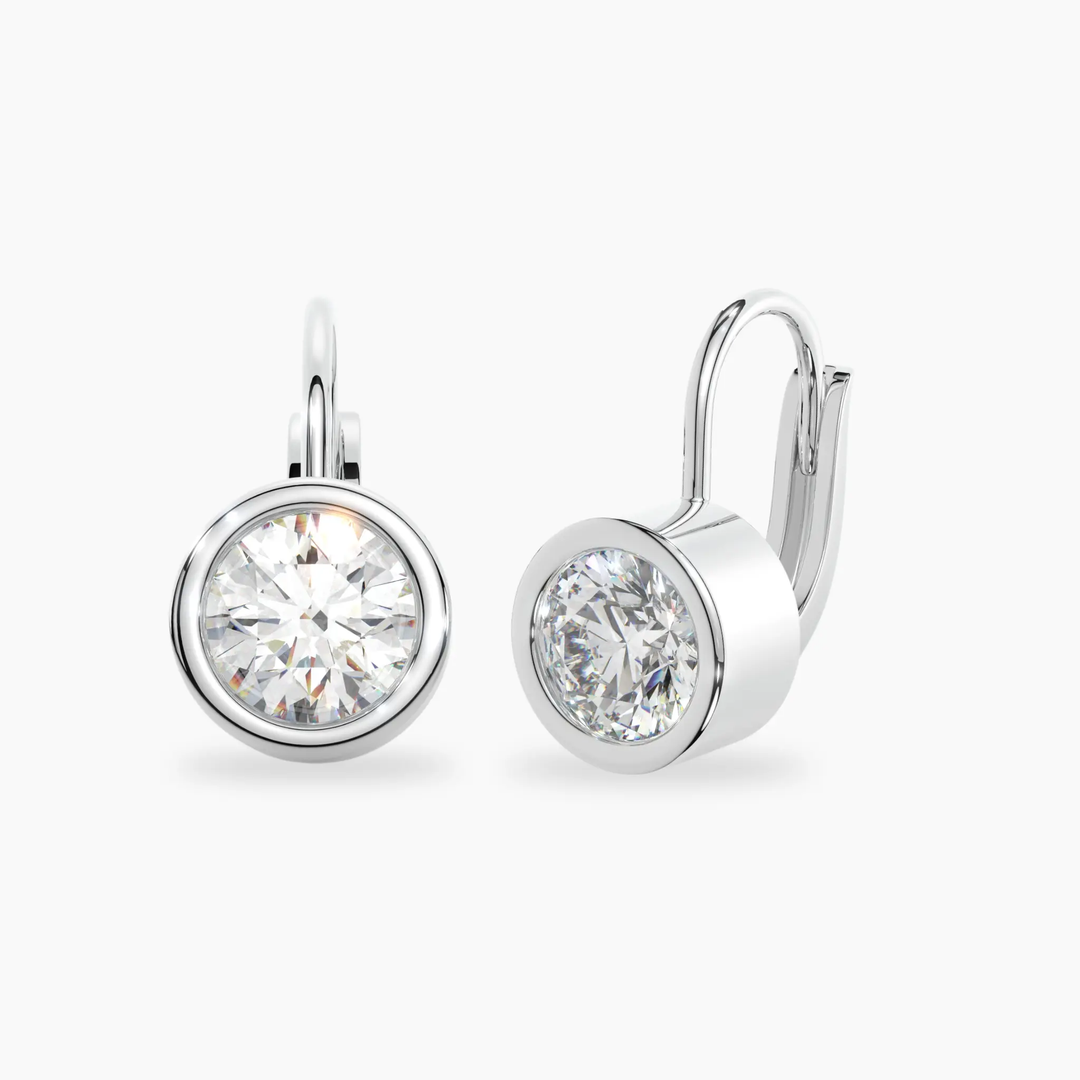 1 or 2 ctw Moissanite Bezel Cut Sterling Silver Leverback Earrings Adora Fine Jewelry