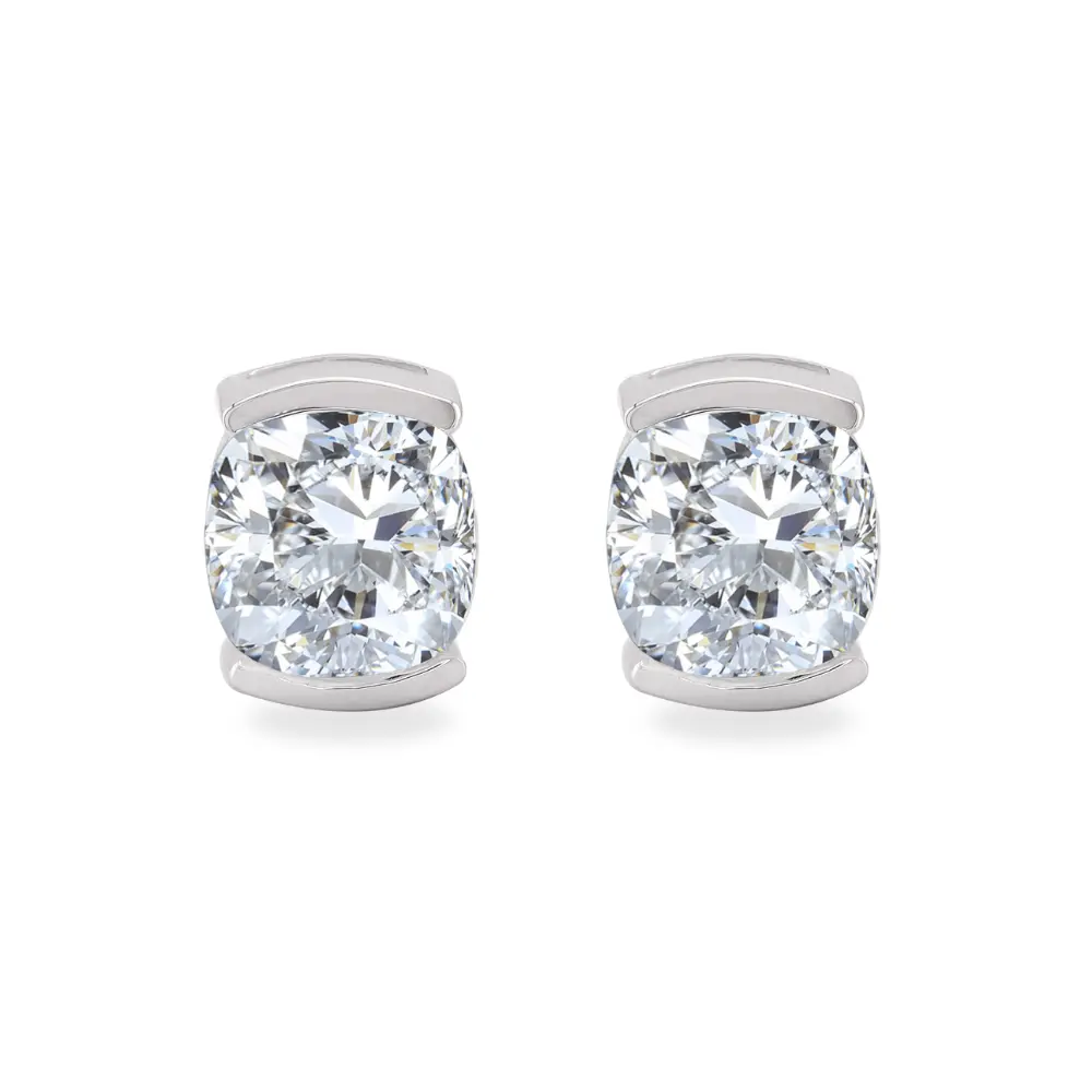 14K Solid Gold Moissanite Cushion Cut Half Bezel Stud Earrings | 5.5 x 5.5mm | 1.6 CTW | Screw Back Posts Adora Fine Jewelry