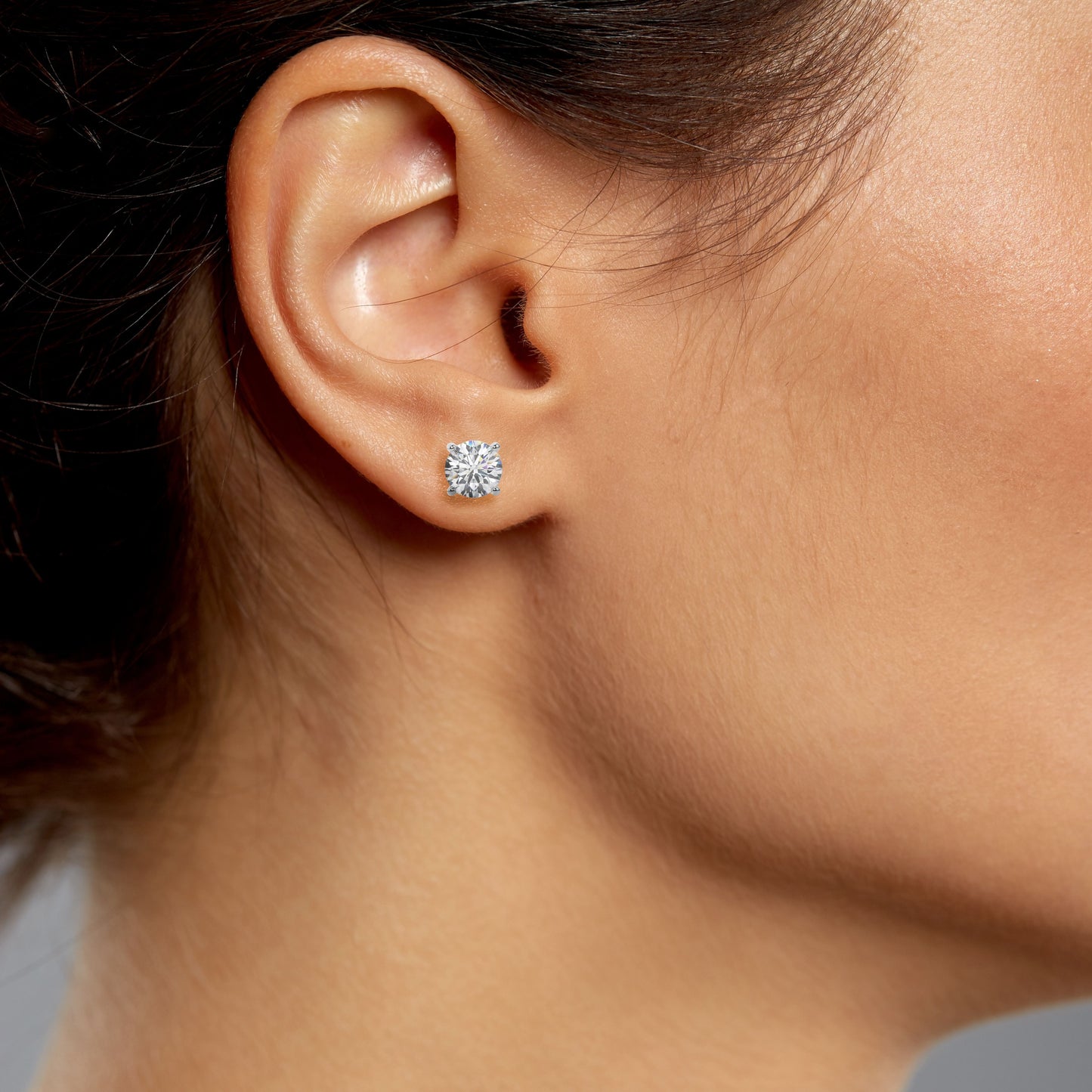 14K White Gold Lab Grown Moissanite Round Stud Earrings
