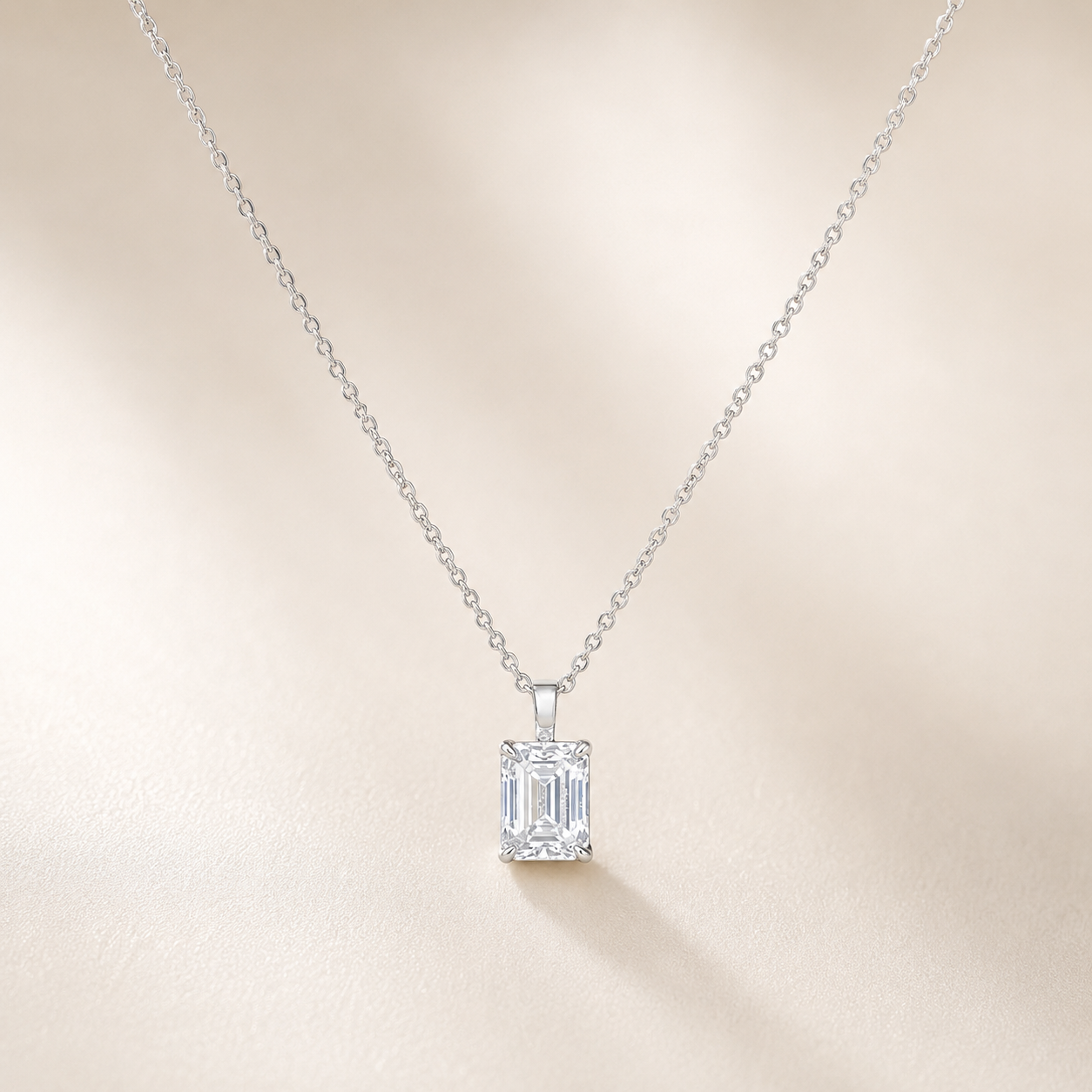 Emerald Cut Moissanite Pendant Necklace | 925 Sterling Silver | 2 CTW D Color VVS1 | Lab Grown Diamond Alternative | 17.5"