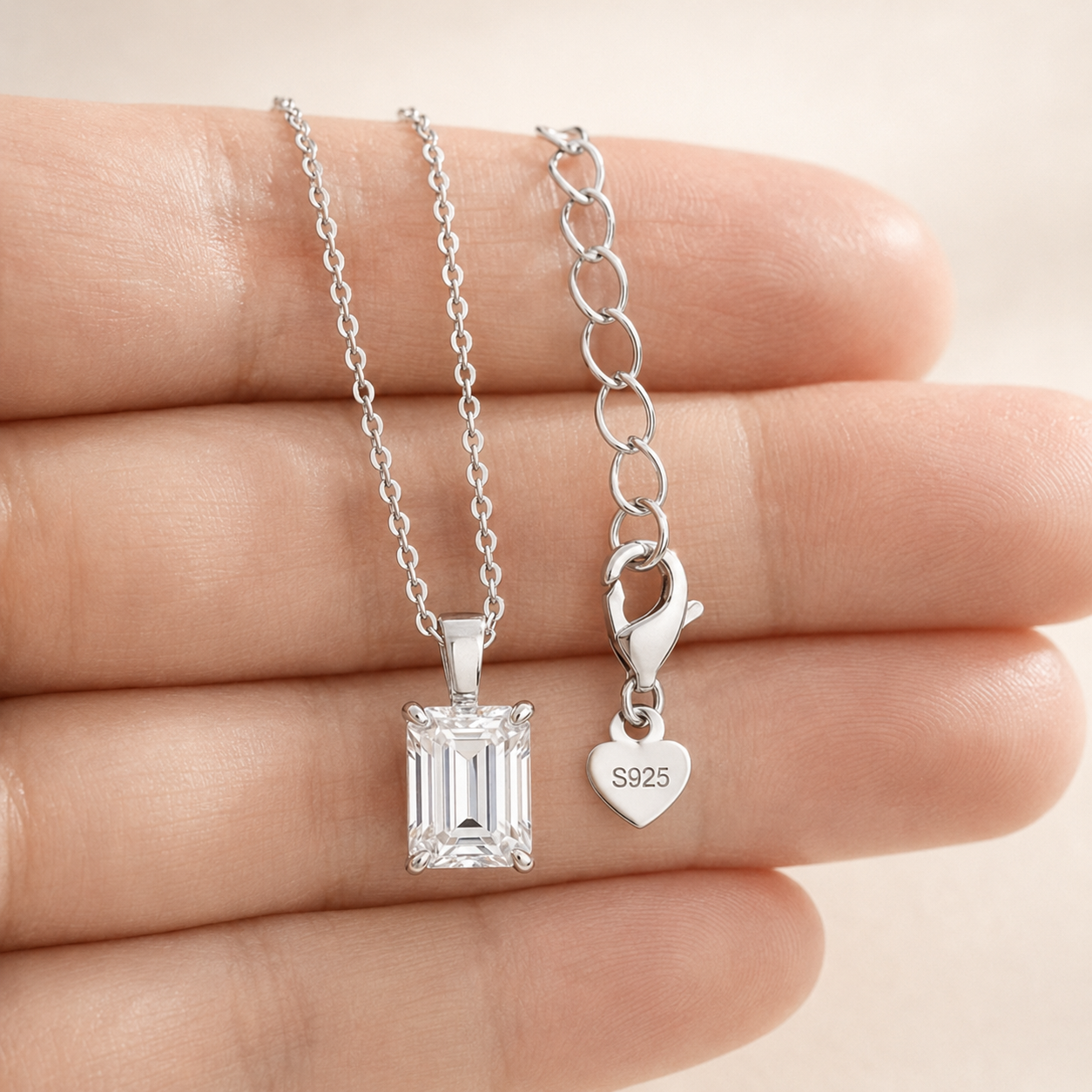 Emerald Cut Moissanite Pendant Necklace | 925 Sterling Silver | 2 CTW D Color VVS1 | Lab Grown Diamond Alternative | 17.5"