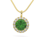 Yellow Gold Sterling Silver Green VVS Moissanite Halo Pendant Necklace