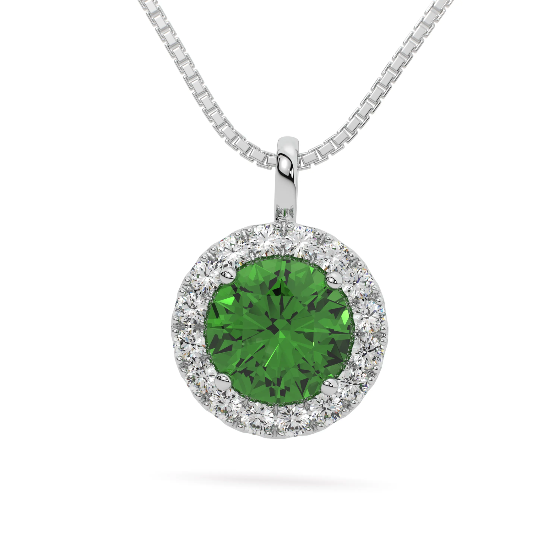 Sterling Silver Green VVS Moissanite Halo Pendant Necklace