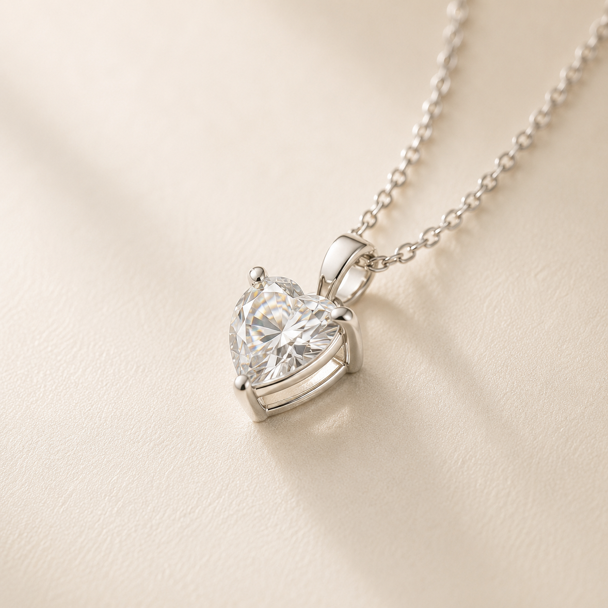 Heart Moissanite Pendant Necklace | 925 Sterling Silver | 2 CTW D Color VVS1 | Lab Grown Diamond Alternative | 17.5"