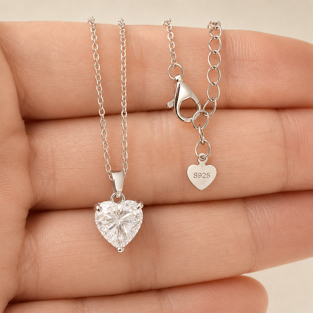 Heart Moissanite Pendant Necklace | 925 Sterling Silver | 2 CTW D Color VVS1 | Lab Grown Diamond Alternative | 17.5"