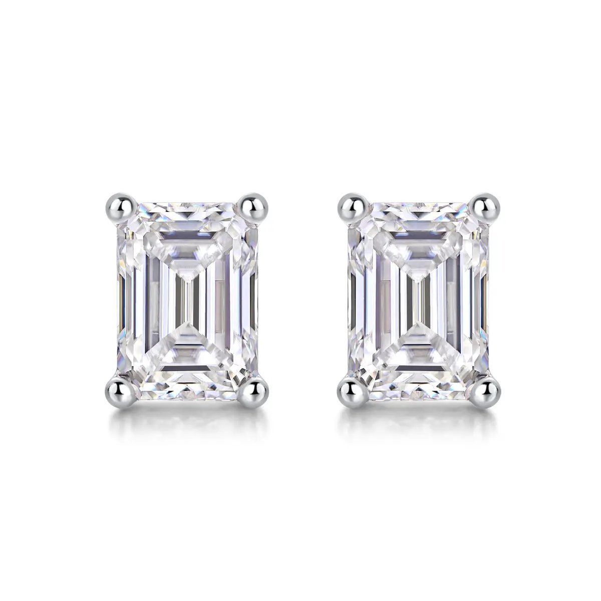 2 CTW Moissanite Stud Earrings | Emerald Cut | D VVS1 | 14K Gold Plated Over Sterling Silver | Adora Fine Jewelry Adora Fine Jewelry