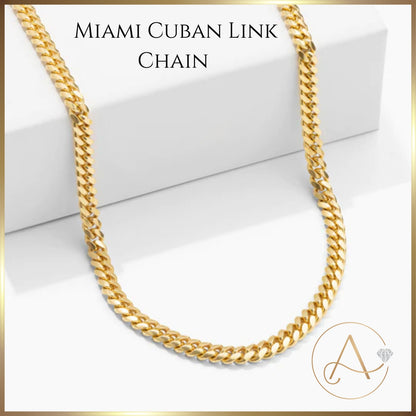 Solid Miami Cuban Link Chain Necklace | 925 Sterling Silver or 18K Yellow Gold Plated - Adora Fine Jewelry