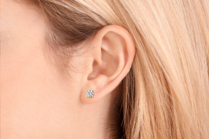14K Yellow Gold  Lab Grown Moissanite Round Stud Earrings
