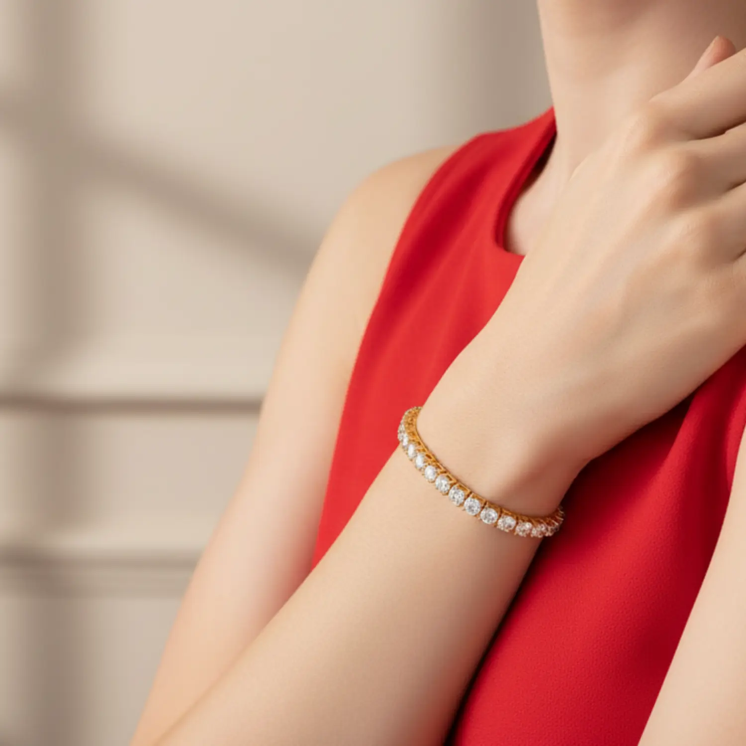 24K Yellow Gold Plated or Rhodium Plated over 925 Sterling Silver Moissanite Classic Tennis Bracelet | Round Cut | Square Setting | 7.0 Inches Adora Fine Jewelry