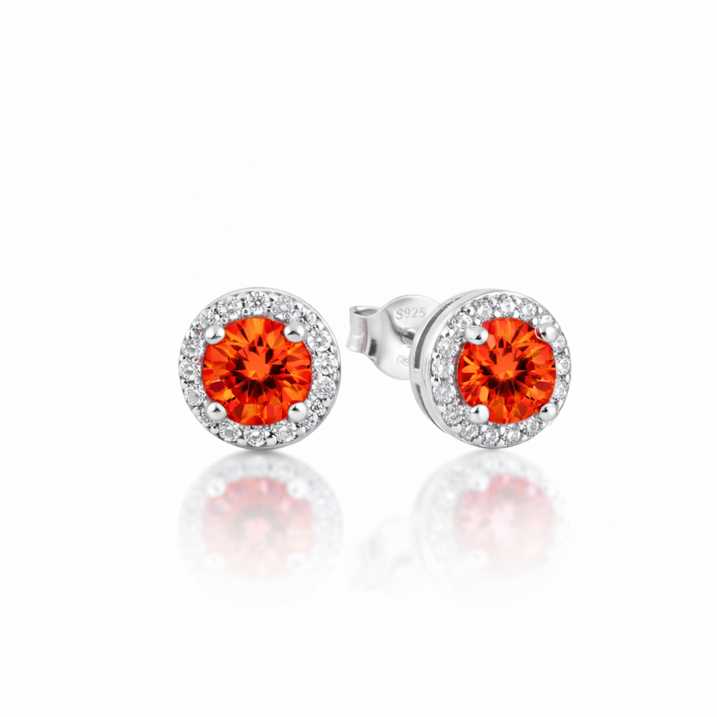 Color Moissanite Halo Stud Earrings | 5mm Center Stone | 1.24 CTW | Rhodium or 18K Gold Plated Sterling Silver | Gift Ready