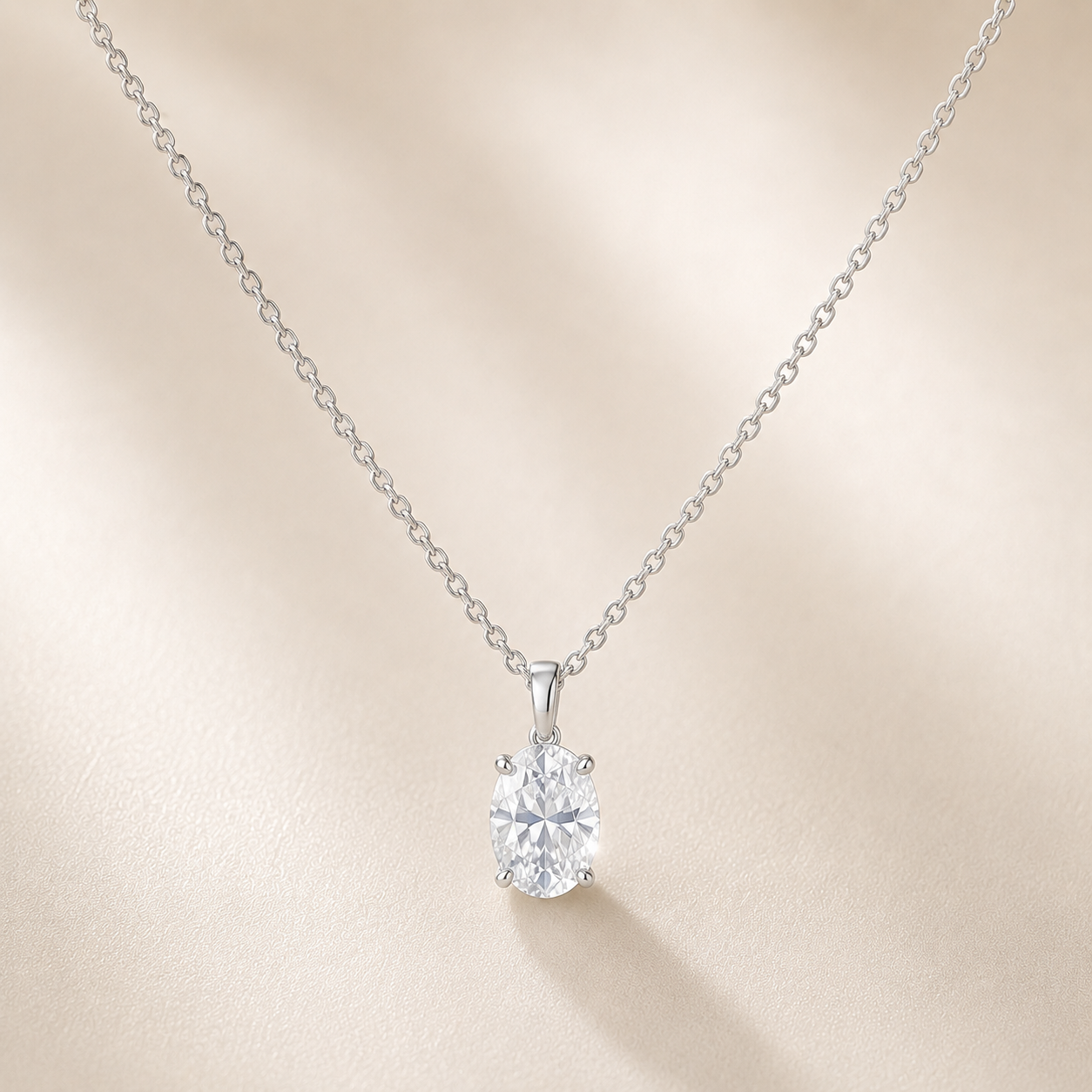 Oval Moissanite Pendant Necklace | 925 Sterling Silver | 2 CTW D Color VVS1 | Lab Grown Diamond Alternative | 17.5"
