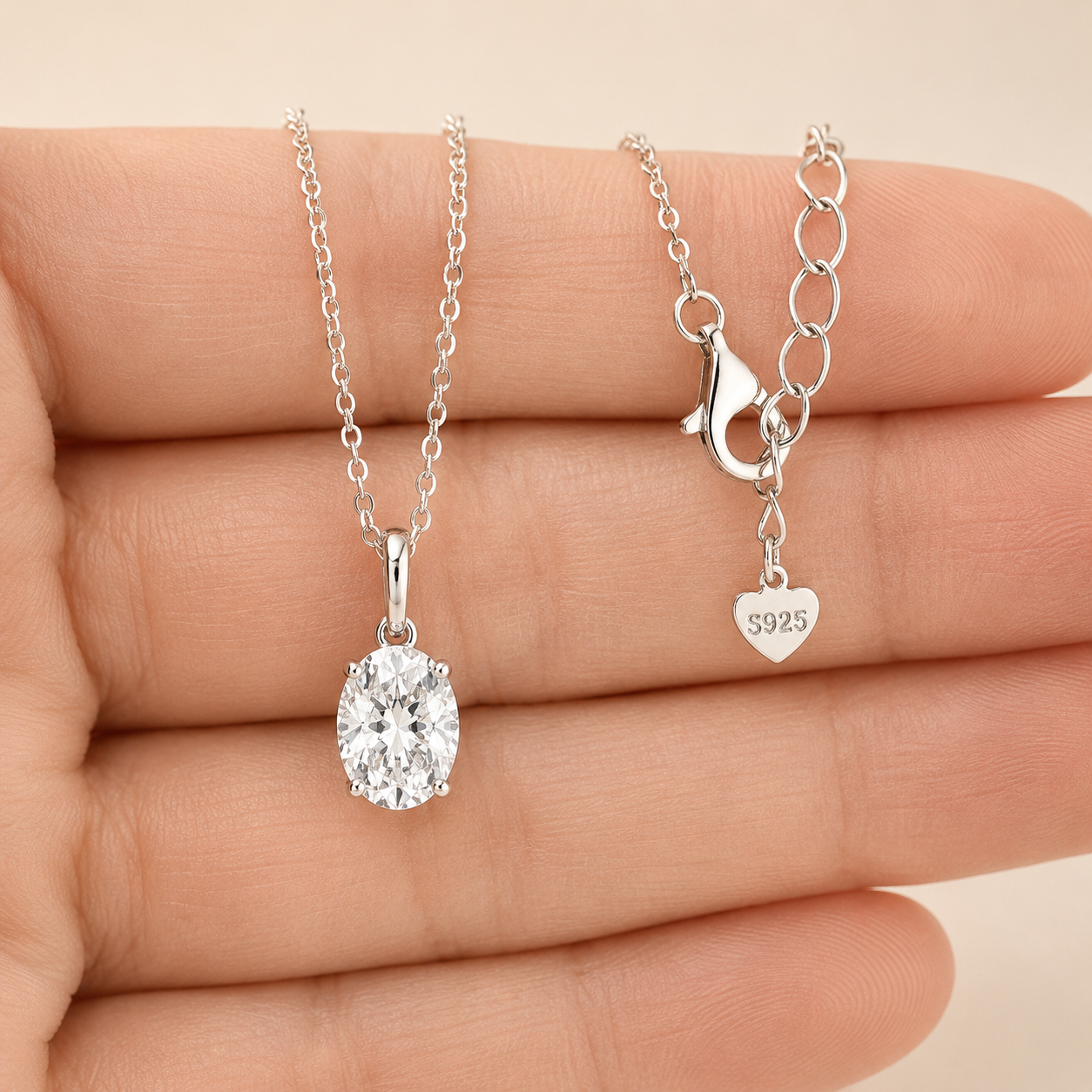 Oval Moissanite Pendant Necklace | 925 Sterling Silver | 2 CTW D Color VVS1 | Lab Grown Diamond Alternative | 17.5"