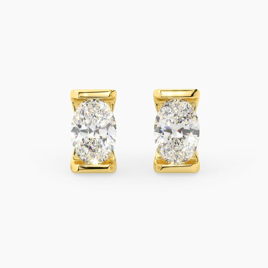 14K Yellow Gold Lab Grown Moissanite Oval Chanel Set Stud Earrings