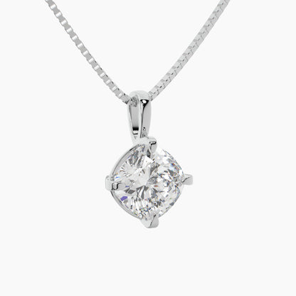 14K White Gold Moissanite Cushion Cut Pendant Necklace | Diamond Shaped | 8x8mm | 2.5 CTW | 16 or 18 Inch .80mm Box Link