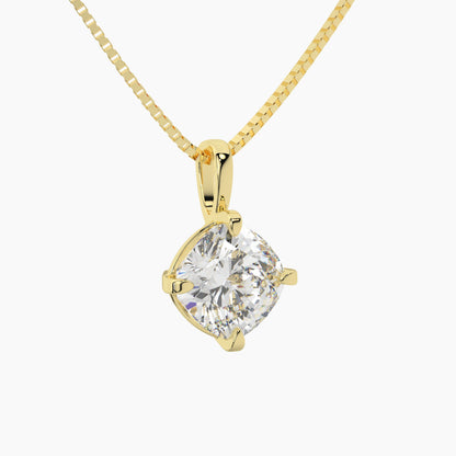 14K Yellow Gold Moissanite Cushion Cut Pendant Necklace | Diamond Shaped | 2.5 CTW | 16 or 18 Inch .80mm Box Link