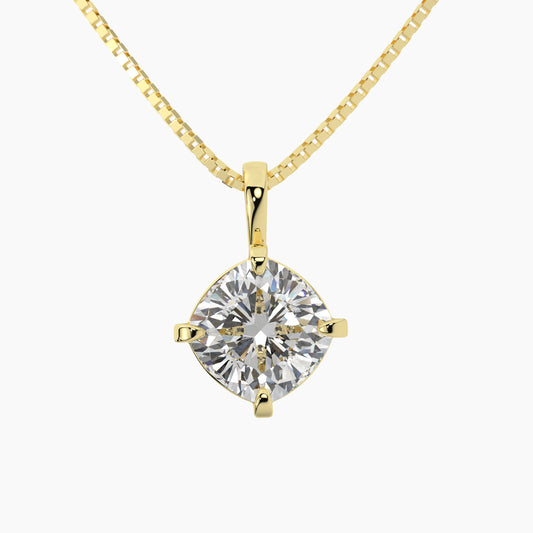 14K Yellow Gold Moissanite Cushion Cut Pendant Necklace | Diamond Shaped | 8x8mm | 2.5 CTW | 16 or 18 Inch .80mm Box Link