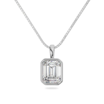 14K Solid Gold Emerald Cut Bezel VVS Moissanite Pendant Necklace