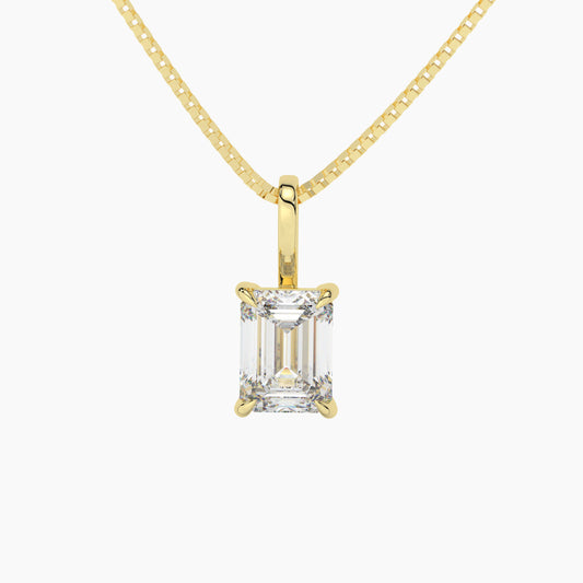 14K Yellow Gold Moissanite Emerald Cut Pendant Necklace | 8x6mm | 2.0 CTW | 16 or 18 Inch .80mm Box Link