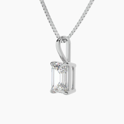 14K White Gold Moissanite Emerald Cut Pendant Necklace | 8x6mm | 2.0 CTW | 16 or 18 Inch .80mm Box Link