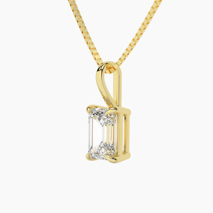 14K Yellow Gold Moissanite Emerald Cut Pendant Necklace | 8x6mm | 2.0 CTW | 16 or 18 Inch .80mm Box Link