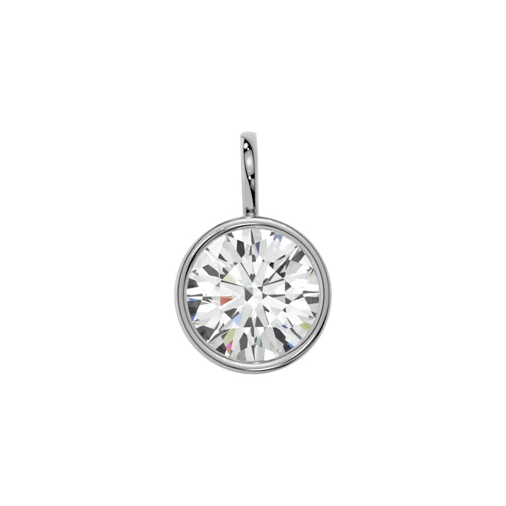 14K White Gold Moissanite Round Cut Bezel Pendant | 1.0 CTW or 2.0 CTW | Pendant Only Adora Fine Jewelry