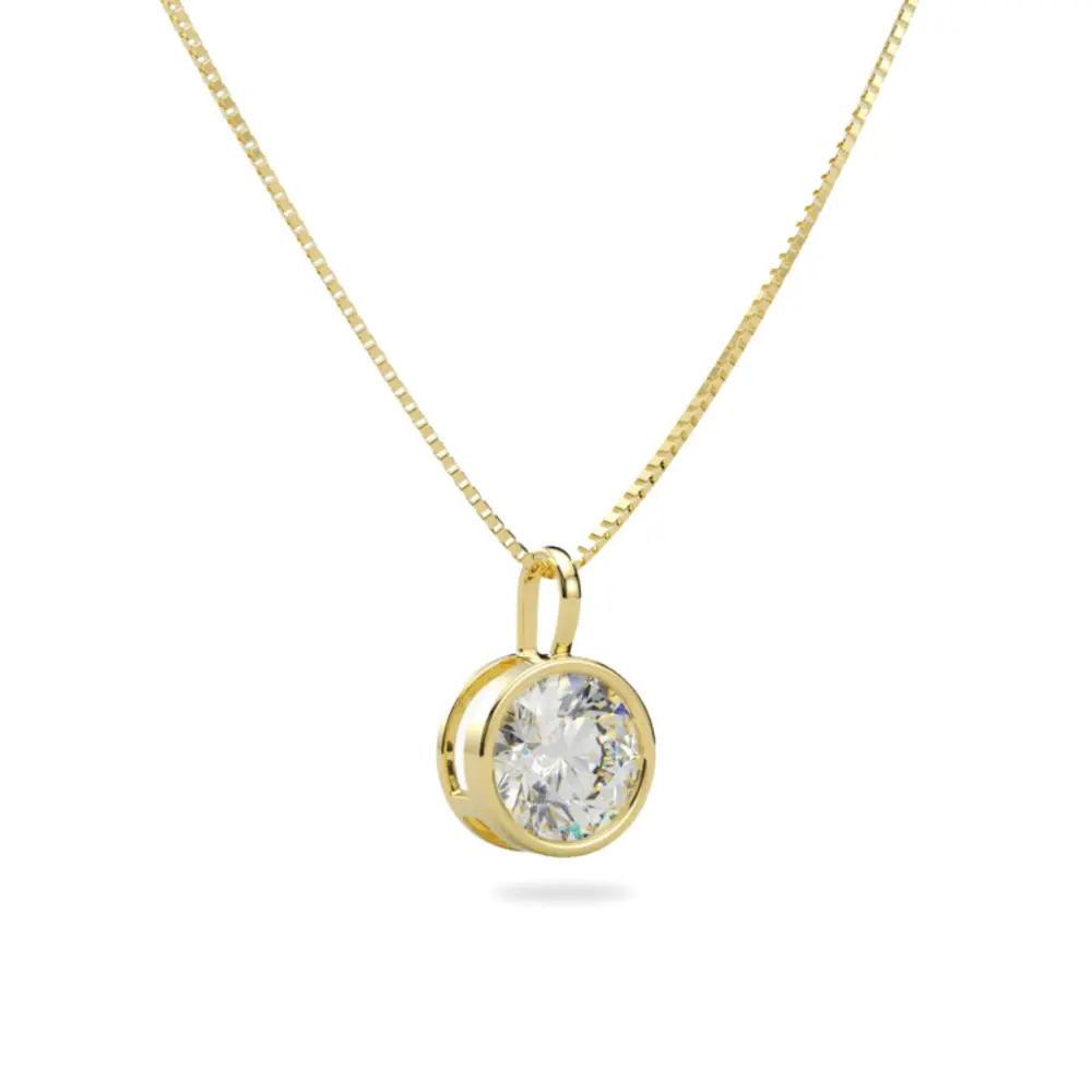 14K White Gold Moissanite Round Cut Bezel Pendant | 1.0 CTW or 2.0 CTW | Pendant Only Adora Fine Jewelry