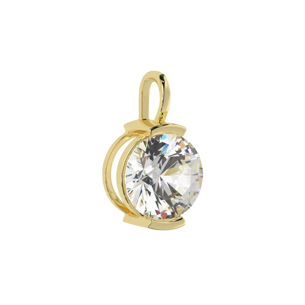 14K Solid Gold Moissanite Round Cut Half Bezel Pendant | 2.0 CTW | Pendant Only Adora Fine Jewelry