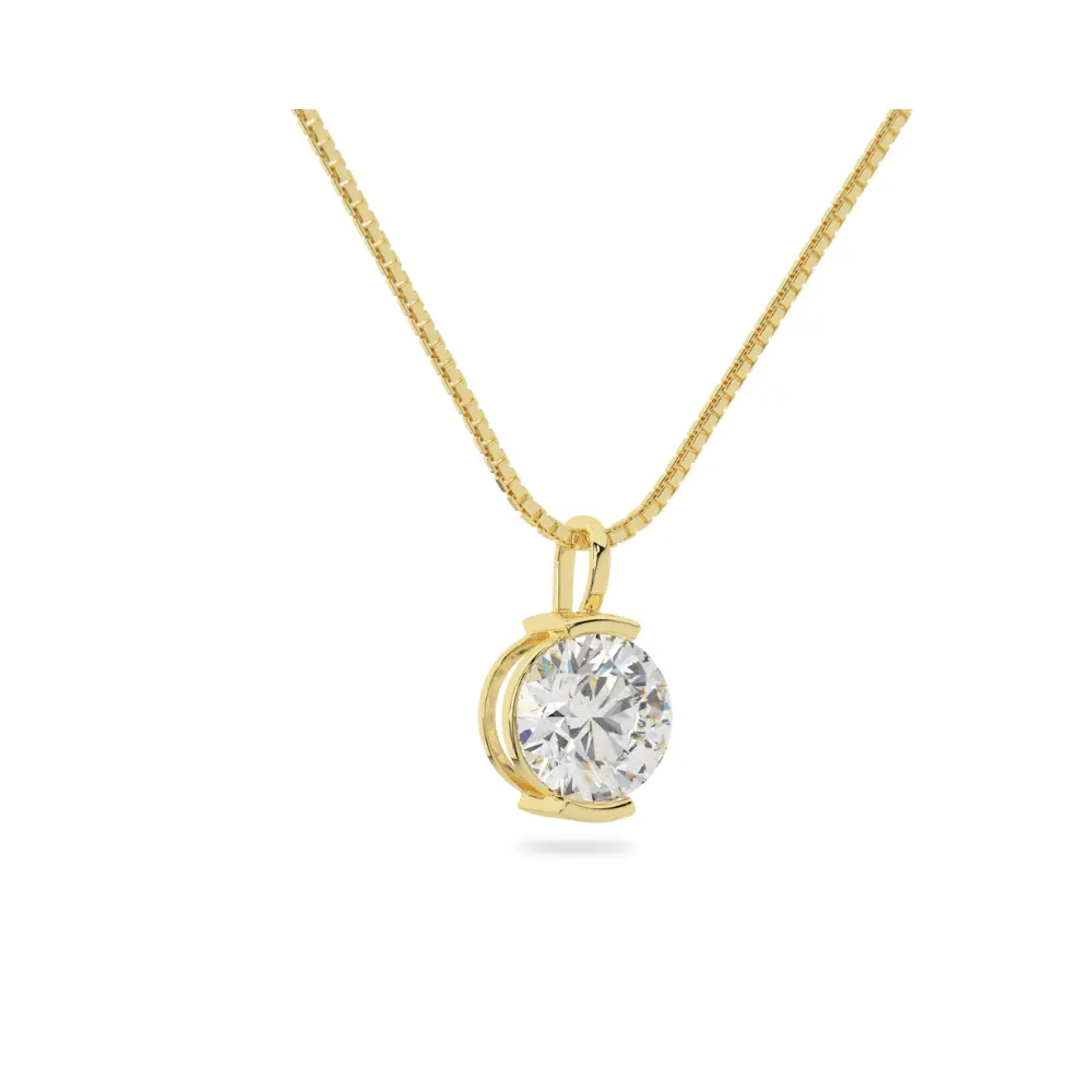 14K Solid Gold Moissanite Round Cut Half Bezel Pendant | 2.0 CTW | Pendant Only Adora Fine Jewelry