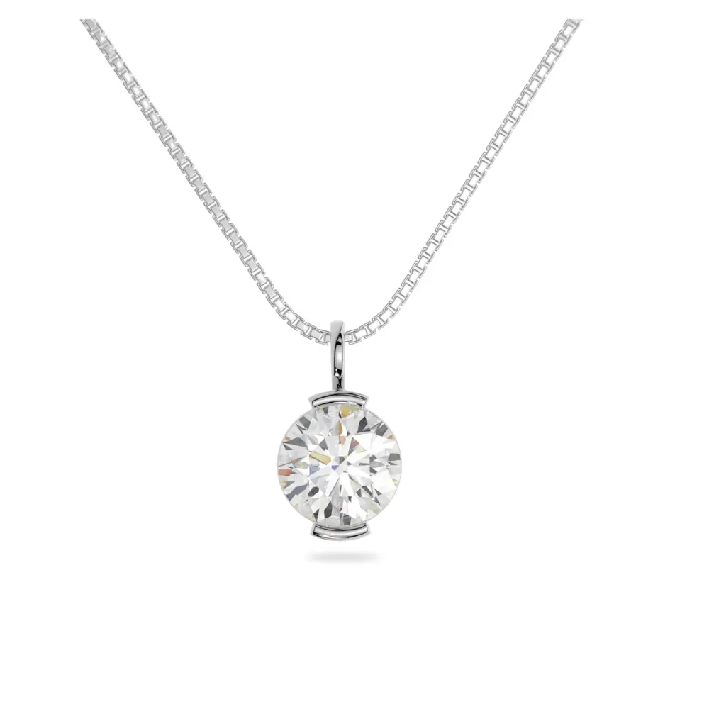 14K Solid Gold Moissanite Round Cut Half Bezel Pendant | 2.0 CTW | Pendant Only Adora Fine Jewelry