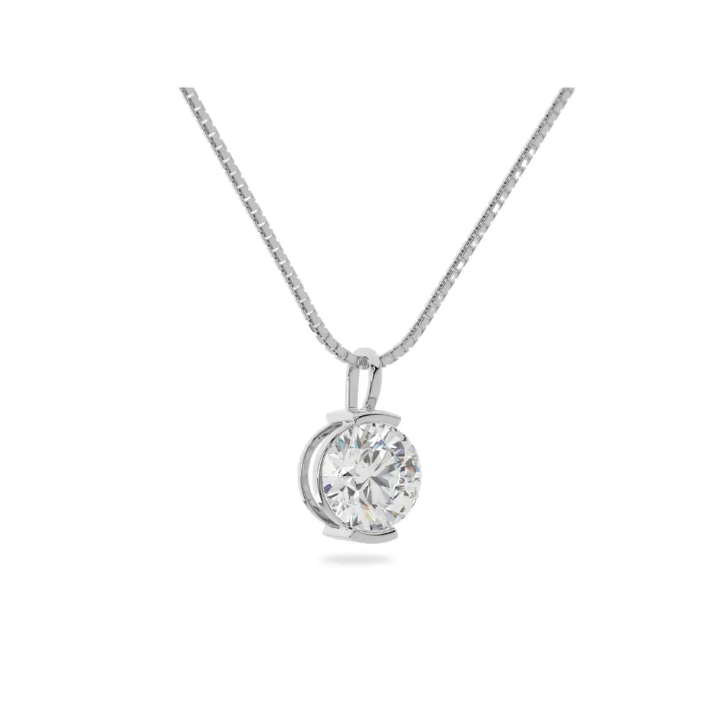 14K Solid Gold Moissanite Round Cut Half Bezel Pendant | 2.0 CTW | Pendant Only Adora Fine Jewelry