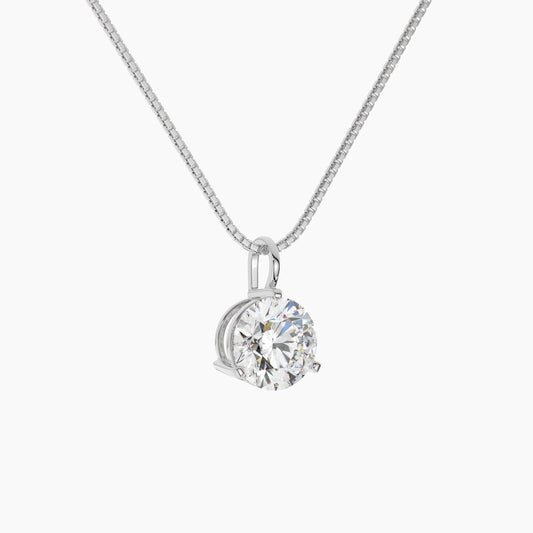 14K White Gold Moissanite Round Cut Pendant Necklace | 3-Prong | 0.75 or 2.0 CTW | 16 or 18 Inch .80mm Box Link