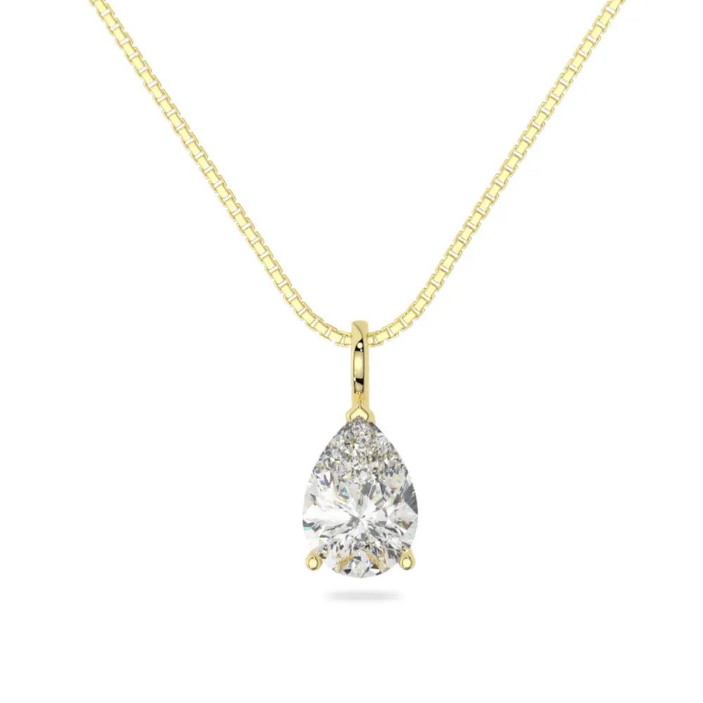 14K Solid Gold Moissanite Pear Shaped Pendant | 3-Prong | 1.0 CTW or 2.0 CTW | Pendant Only Adora Fine Jewelry