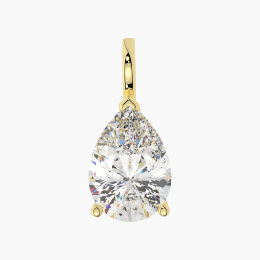 14K Yellow Gold Moissanite Pear Shaped Pendant | 3-Prong | 1.0 CTW or 2.0 CTW | Pendant Only