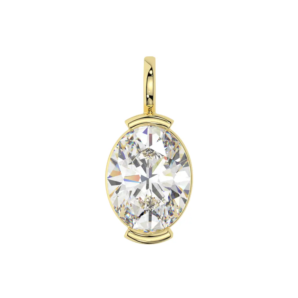 14K Solid Gold Moissanite Oval Shape Half Bezel Pendant | 9x7mm | 2.0 CTW | Pendant Only Adora Fine Jewelry