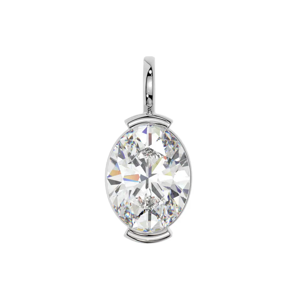 14K Solid Gold Moissanite Oval Shape Half Bezel Pendant | 9x7mm | 2.0 CTW | Pendant Only Adora Fine Jewelry